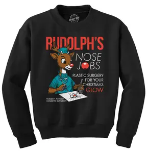 Rudolphs Nose Jobs Crewneck Sweatshirt Funny Sarcastic Christmas Graphic Novelty Longsleeve Sweater Funny Sweater Christmas Crew Neck Novelty Sweatshirts for Men Black -