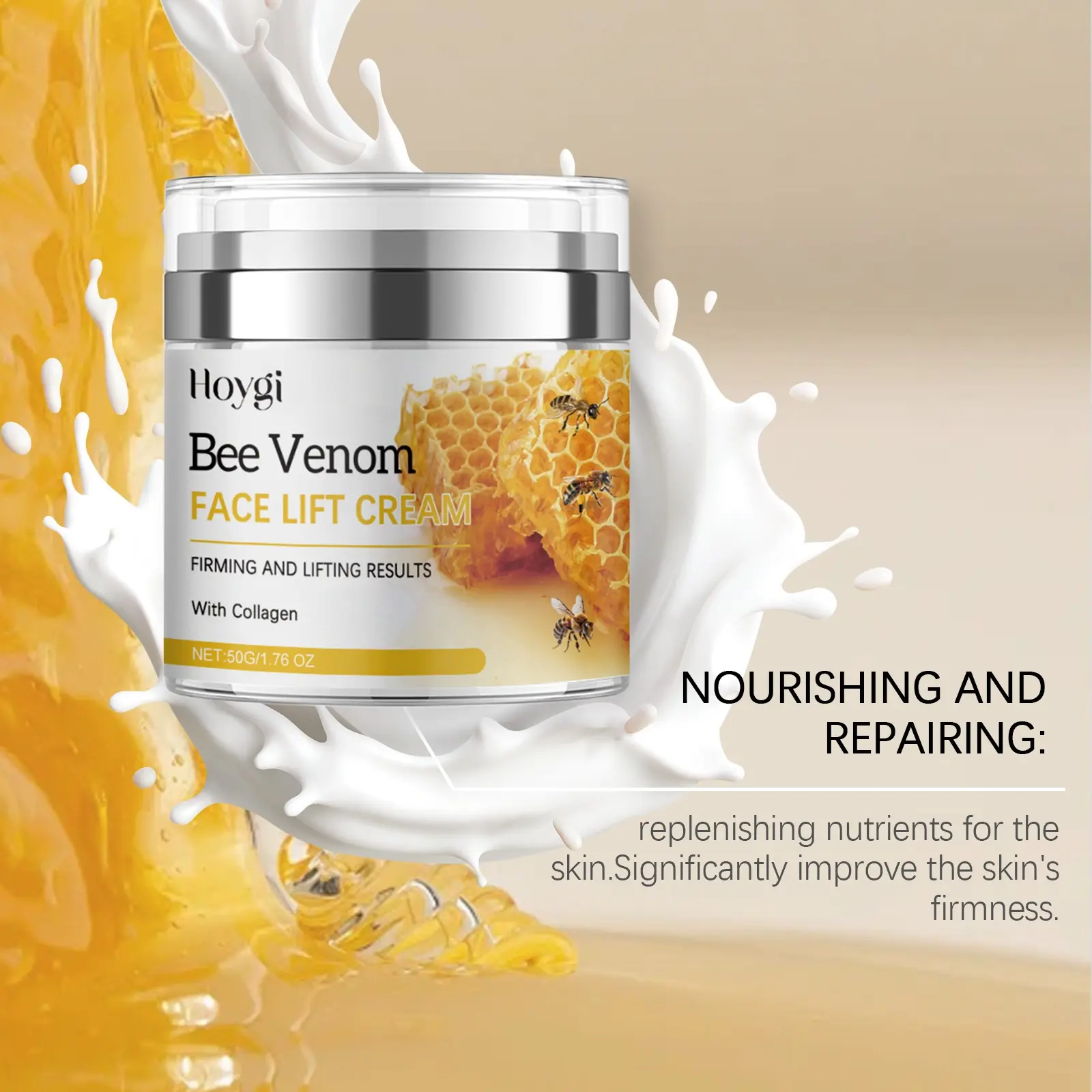 50g Bee Venom Facial Lifting and Firming Cream, Enriched with Collagen and Retinol, Nourishes Skin Deeply, Suitable for All Skin Types, Gentle
