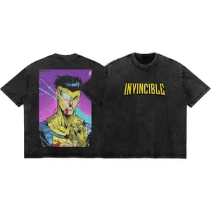 Invincible Atom Eve Vintage Washed Graphic Tee 90s Graphic American Casual Short Sleeve Tee | Premium Soft Cotton Classic Unisex T-Shirt for Daily, Gym & Streetwear | Oversized Vintage Anime Washing T-Shirt Y2K Harajuku Style Unisex Graphic Tee