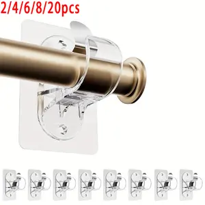 2/4/6/8/20pcs Adhesive Curtain Rod Holders, No Drilling Curtain Rod Brackets, Renter Friendly Curtain Hanger, Heavy Duty Curtain Rod Hooks for Apartment Bathroom Dorm Kitchen, Interior Decoration Accessories