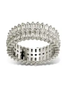 Sterling Silver Izabella Triple Row Baguette Cluster Eternity Ring