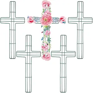 5 Pcs Cross Metal Wreath Frame Floral Garden Cross Shaped Metal Wire Wreath Form for Garden Religious Wedding Church DIY Craft Project Indoor Outdoor Holiday Hanging Decorations, 16 Inch