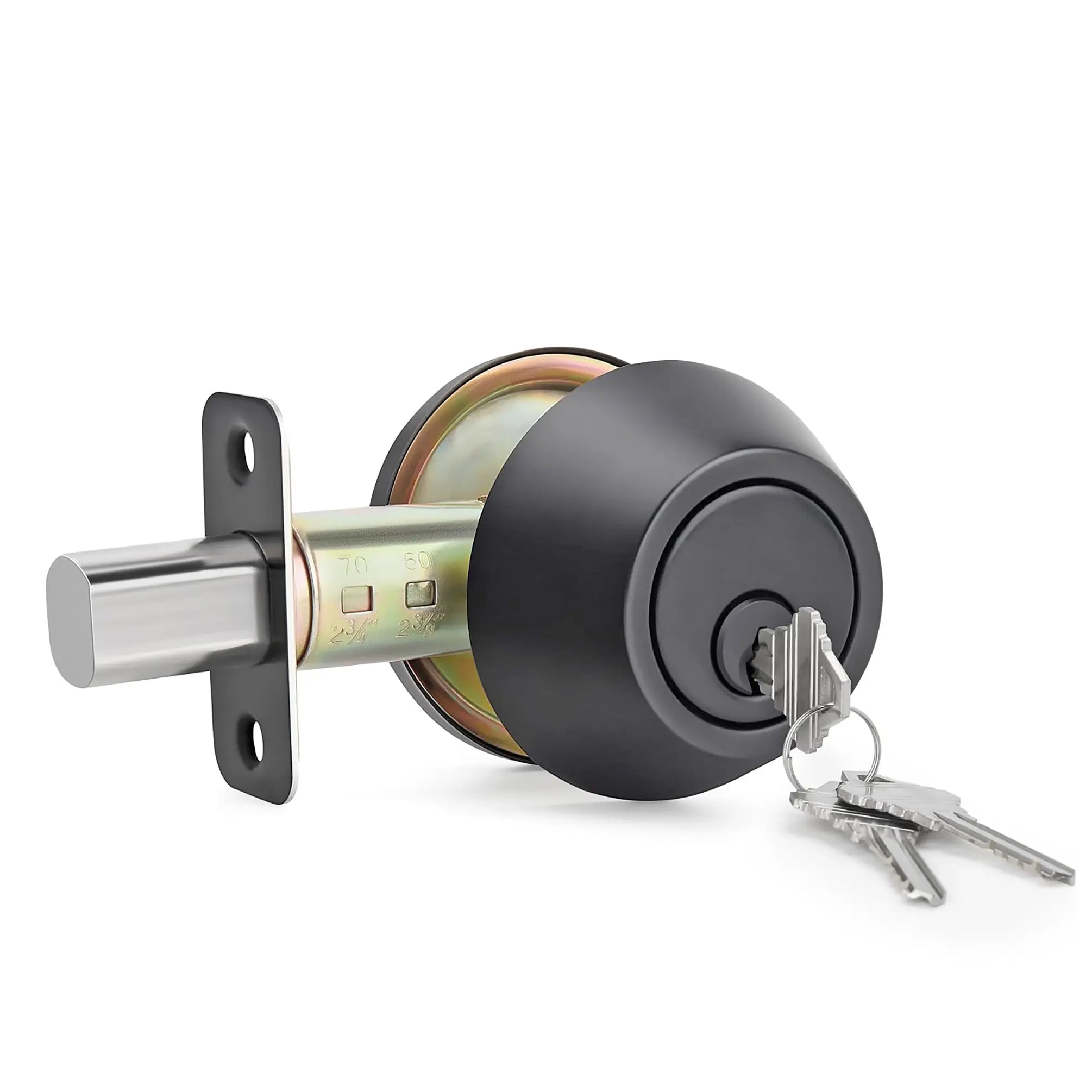 FixtureDisplays Stainless Steel Deadbolt Entry Door Lock Set for 35-50mm Doors, American Style Entry Door Lock with Smooth Lock Cylinder, Durable Keyed Door Handle Lock 16197