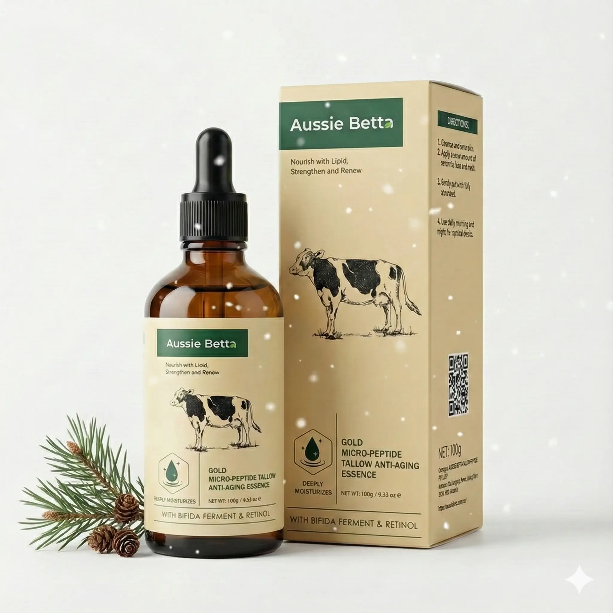 Aussie Betta Golden Micro Peptide Tallow Essence | Anti-Aging, Firming & Smooth | Collagen & Deep Hydration with Beef Fatty Acids for Fine Lines and Dark Spots Barrier Booster Serum Facial Serums Set