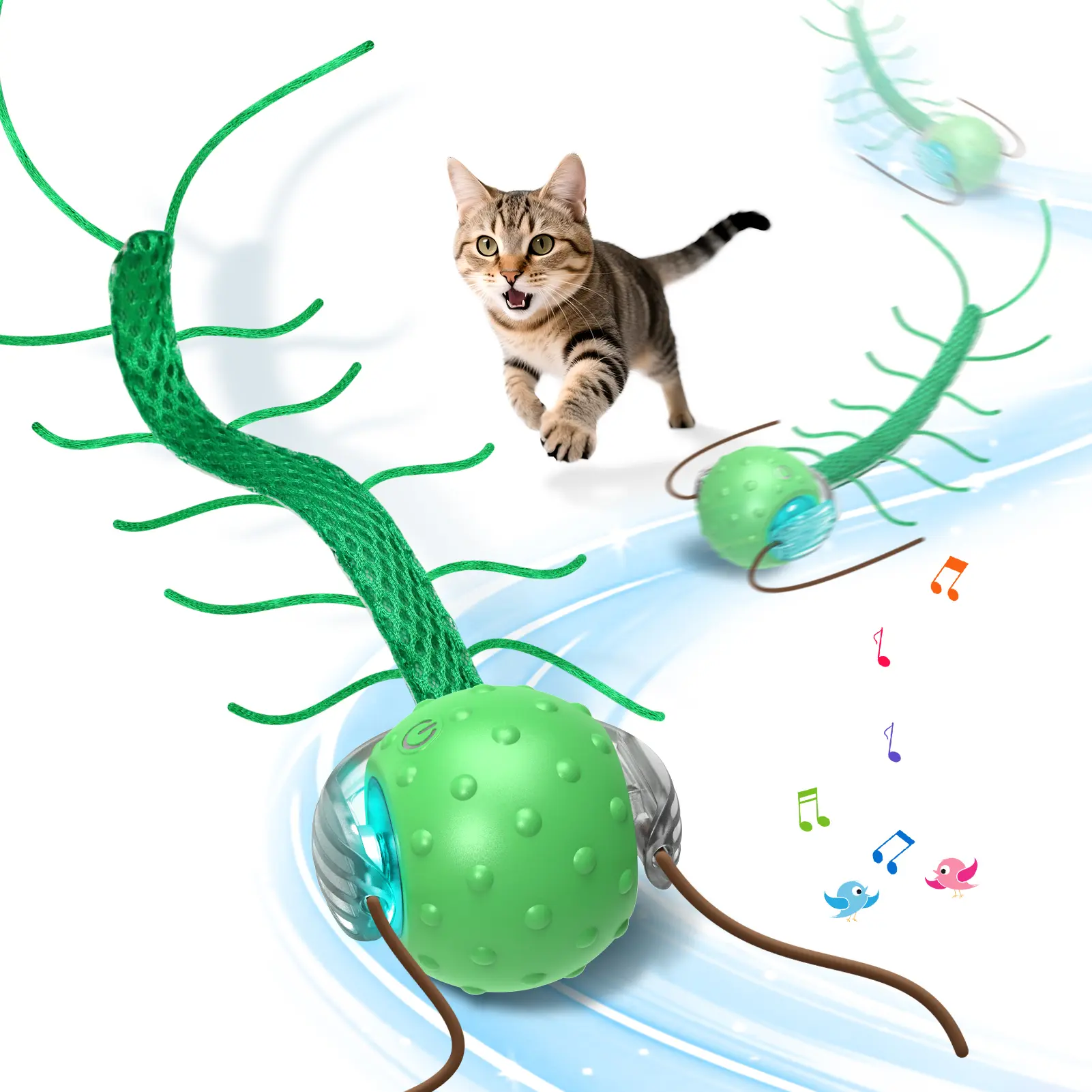 BENTOPAL Interactive Cat Toy with Chirping & Centipede Movement, Powerful Motor Cat Ball for Bored Indoor Cats on Rugs & Carpets