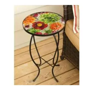 Round glass table, Gerber Daisies by Evergreen