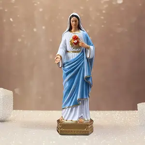 Collectible Figurines ，Virgin Mary Grace Statue - 8.4 Inch Colorful Resin Catholic Religious Statue, Traditional Hand-Painted Immaculate Heart Sculpture with Golden Accents & Red Flower, No Electricity Needed for Altar, Christmas, Thanksgiv