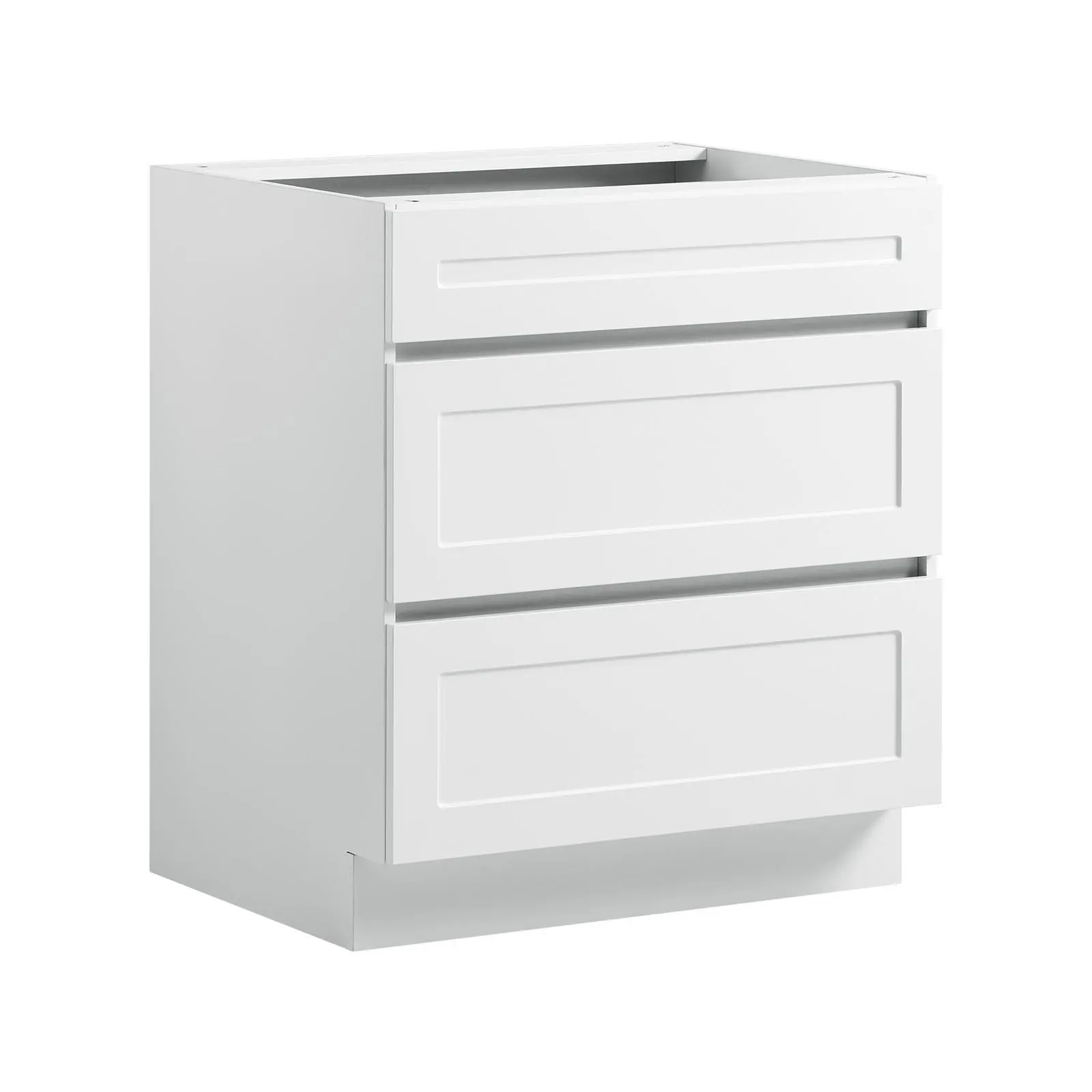 VEVOR White Shaker Base Cabinet Ready to Assemble, 30"W Unassembled Cabinet, 30" W x 24" D x 34.5" H, with 3 Drawers, Soft-Close Hardware, Fine Edge Banding, for Home, Office, and Laundry Room