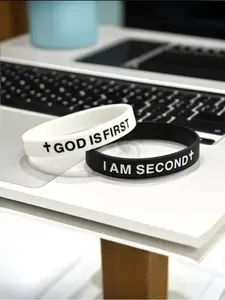 God is First Bracelet Set of 2 - I Am Second Motivational Message Religious Easter Gift Casual Fashion Bracelet, Unique Pattern, Unisex Design, Stackable Bracelets