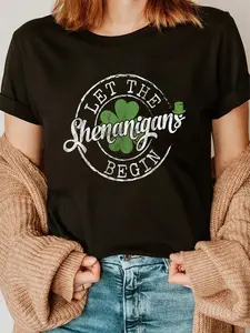 100% Cotton Let The Shenanigans Begin Funny Clovers St Patrick's Day T-Shirt