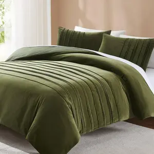 Lush Decor x Chuks Collins Pleated Groove Velvet Duvet Cover Set - 3-Piece Ultra-Soft Velvet Bedding with Button Closures & Corner Ties for Year-Round Comfort
