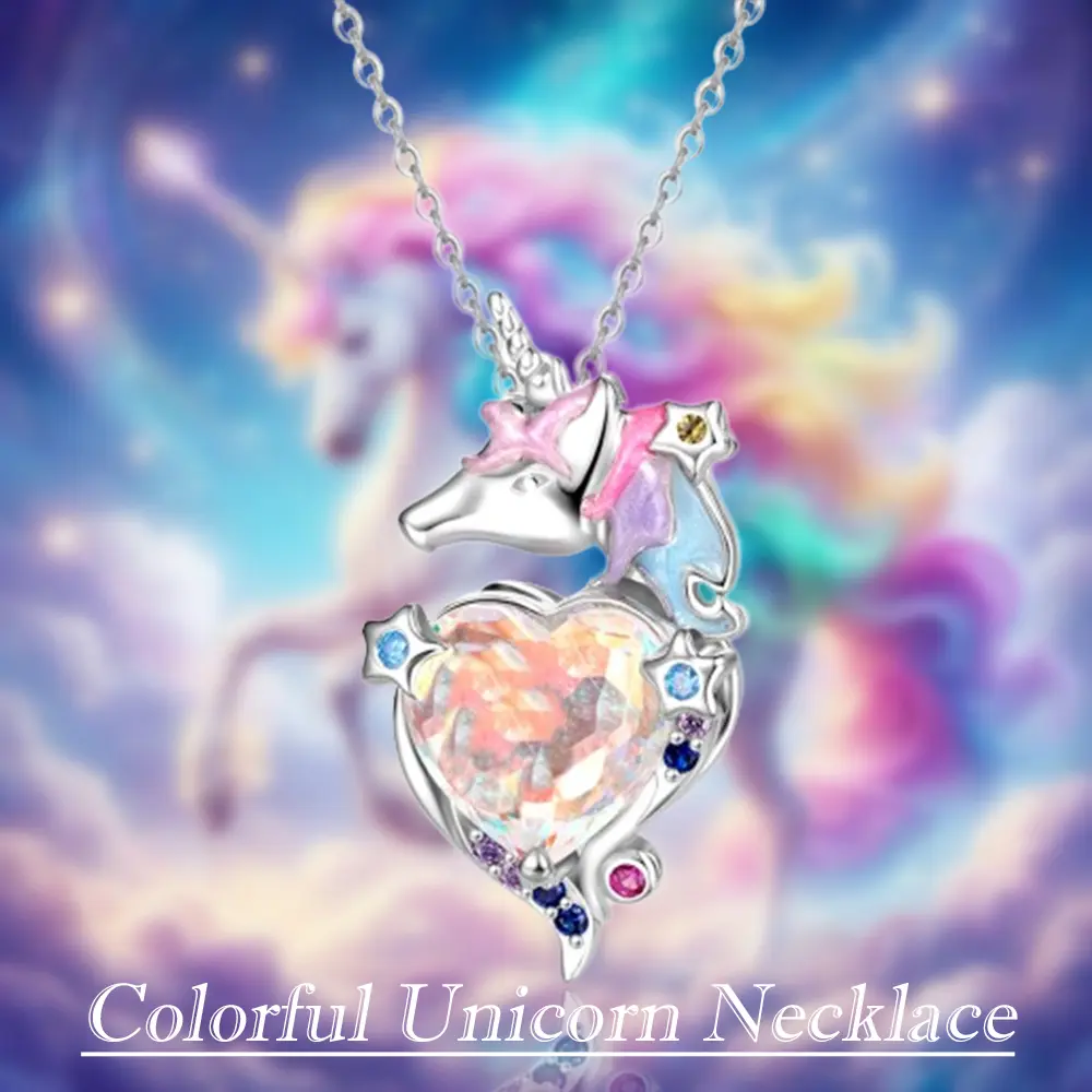 1Pc Creative Cute Shining Artificial Crystal Colored Oil Drop Unicorn Star Pendant Necklace for Women Exquisite Women Princess Party Jewelry Stainless Steel Chain Girl Birthday Gift for Wife, Daughter, Women's Fashion, Crystal Necklaces