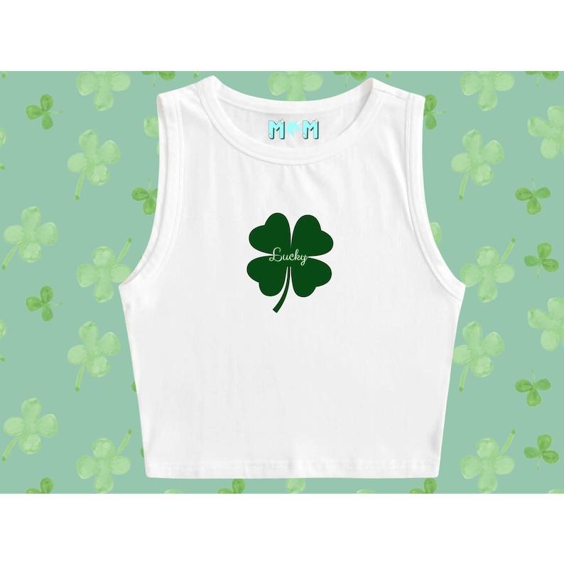 Four Leave Clover Lucky Crop Tank Top Y2k, I click my heels three times, we're not Funny St Patrick's Day Shirt, Y2K Aesthetic, Trendy Top 90s Irish Shirt, St Paddy Outfit, Coquette, Summer