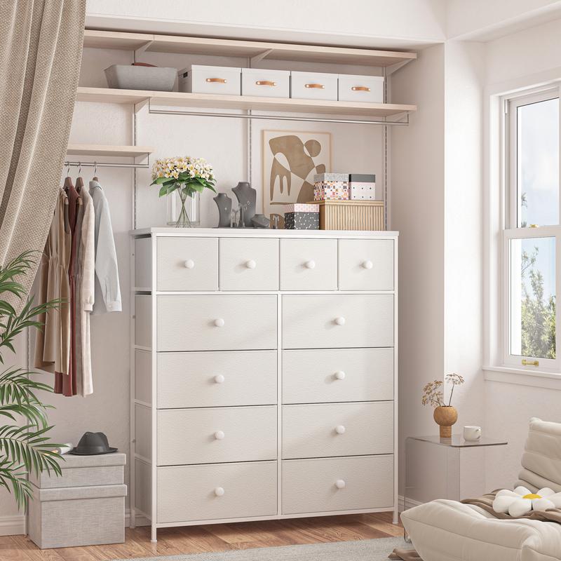 【New Year Home Storage Decor】RaybeeFurniture 12 Drawer Dresser for Bedroom with Fabric Drawers, Large Storage Chest with Metal Frame & Wood Top, Modern Closet Organizer Dresser for Women, Living Room, Entryway, Clothes, Linens, Accessories