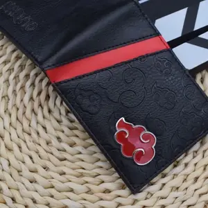 Akatsuki Wallet - Red Cloud Symbol Japanese Anime Manga PU Leather Pendant Foldable Card Cash Zipper Coin Pocket Indent Pattern Bifold