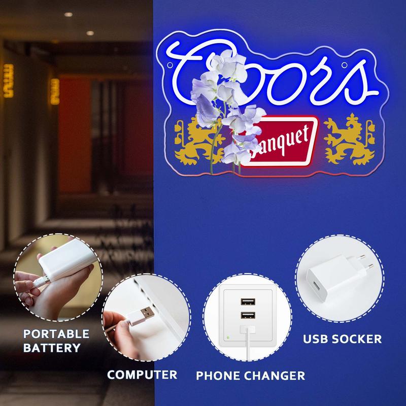 Banquet Beer Neon Sign, USB Powered LED Neon Light, Decorative Neon Sign for Home Bar Pub Restaurant, Wall Decorative Light