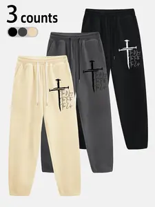 Unisex's Letter & Cross Print Drawstring Waist Sweatpants, Casual Pocket Jogger Pants for Fall & Winter, Unisex's Trousers for Daily Wear, Wide Sweatpants, Wide Leg Sweatpants