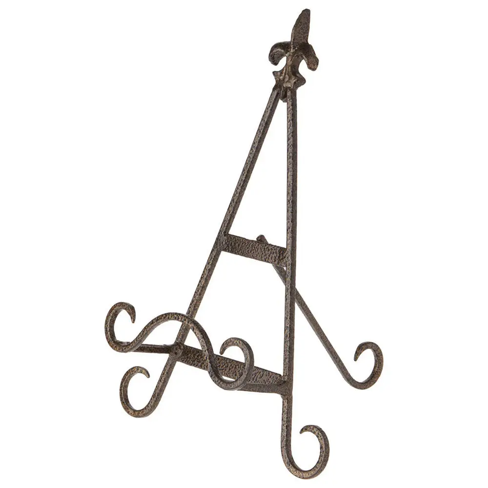 Antique Gold-Toned Wrought Iron Fleur de Lis Plate Easel