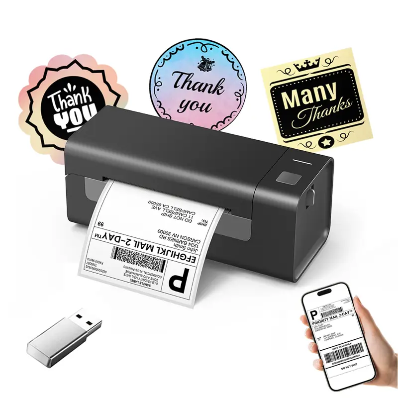 Bluetooth Shipping Label Printer 4x6 Thermal Wireless Inkless Label Printer Universal Multi-Platform Adapter for IOS, Android,macOS,Windows – Compatible with Major platform,Widely Used for Amazon, Ebay, Shopify, Etsy, USPS,Aliexpress,Temu Usb Flash Drive