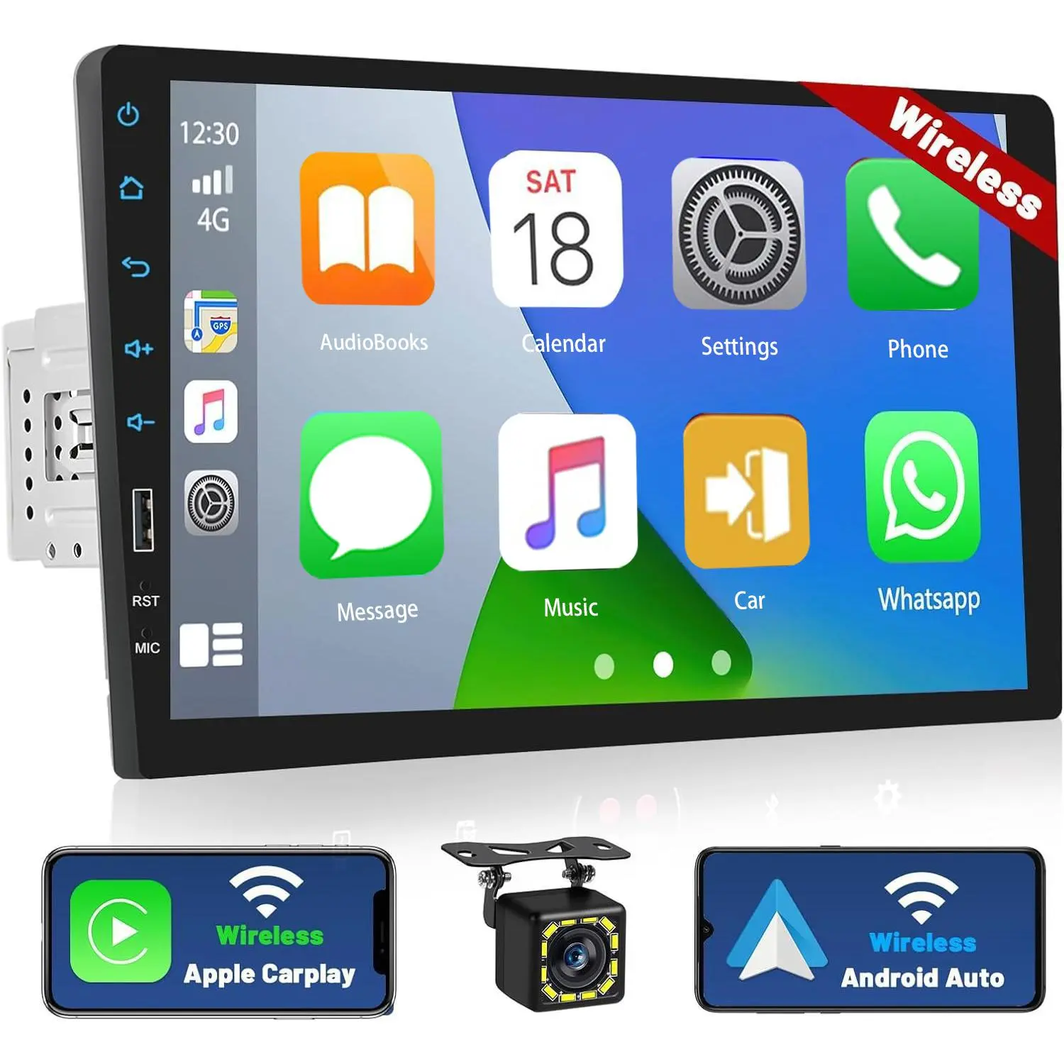 9 Inch Single Din Wireless Carplay Radio with Bluetooth, Touchscreen Wireless Android Auto Car Stereo with Mirror Link FM RDS Radio + Camera + Microphone,SummerVibes, truck accessories