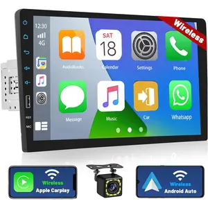 9 Inch Single Din Wireless Carplay Radio with Bluetooth, Touchscreen Wireless Android Auto Car Stereo with Mirror Link FM RDS Radio + Camera + Microphone