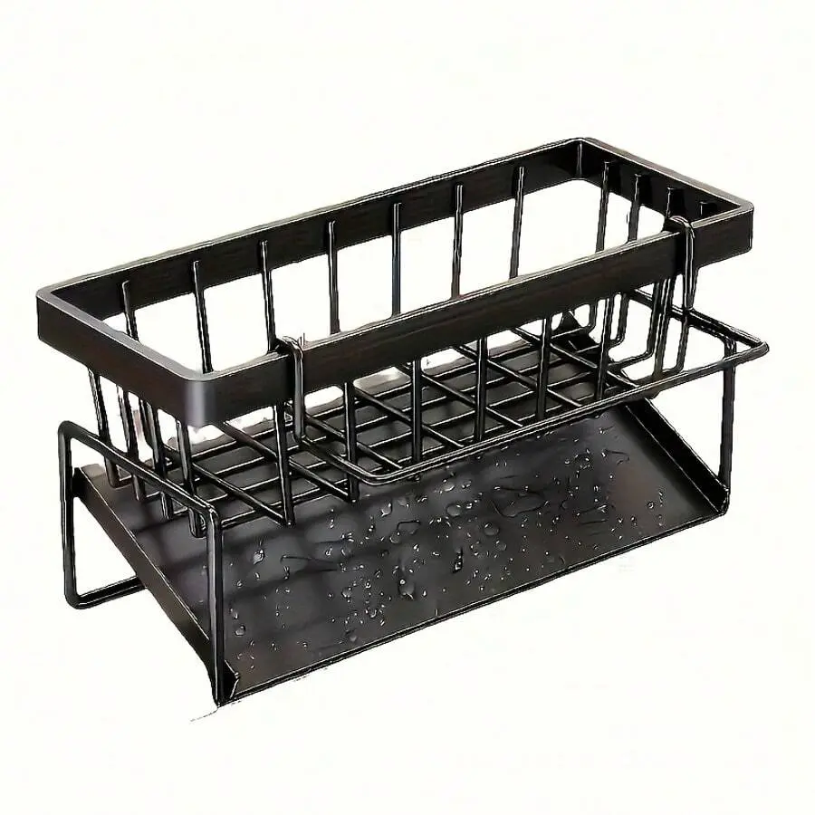 Black Stainless Steel Corrosion-Resistant Kitchen Shelf, Dish Drying Organiser with Efficient Draining, Soap Holder, and Slope Design