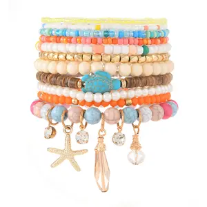 Supports Labeling Zinc Alloy Accessory 6 Piece Bracelet Set and 11 Piece Wooden Bracelet Set