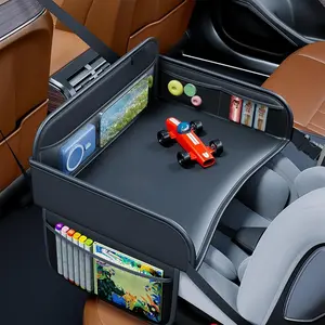 Child Travel Tray with Cup Holder, PU Leather Foldable Table for Car, Airplane, Home, Suitable for Tablets, Snacks, Toys, Portable