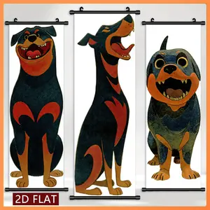 3pcs Rottweiler Dog Wall Art Scroll Colorful Animal Pattern on Plastic Scroll HD Quality Printing Odorless and Fade-Resistant Ink Artwork Modern Home Decor Pet Lover Gift Vivid Cartoon Dog Design Indoor Wall Decor