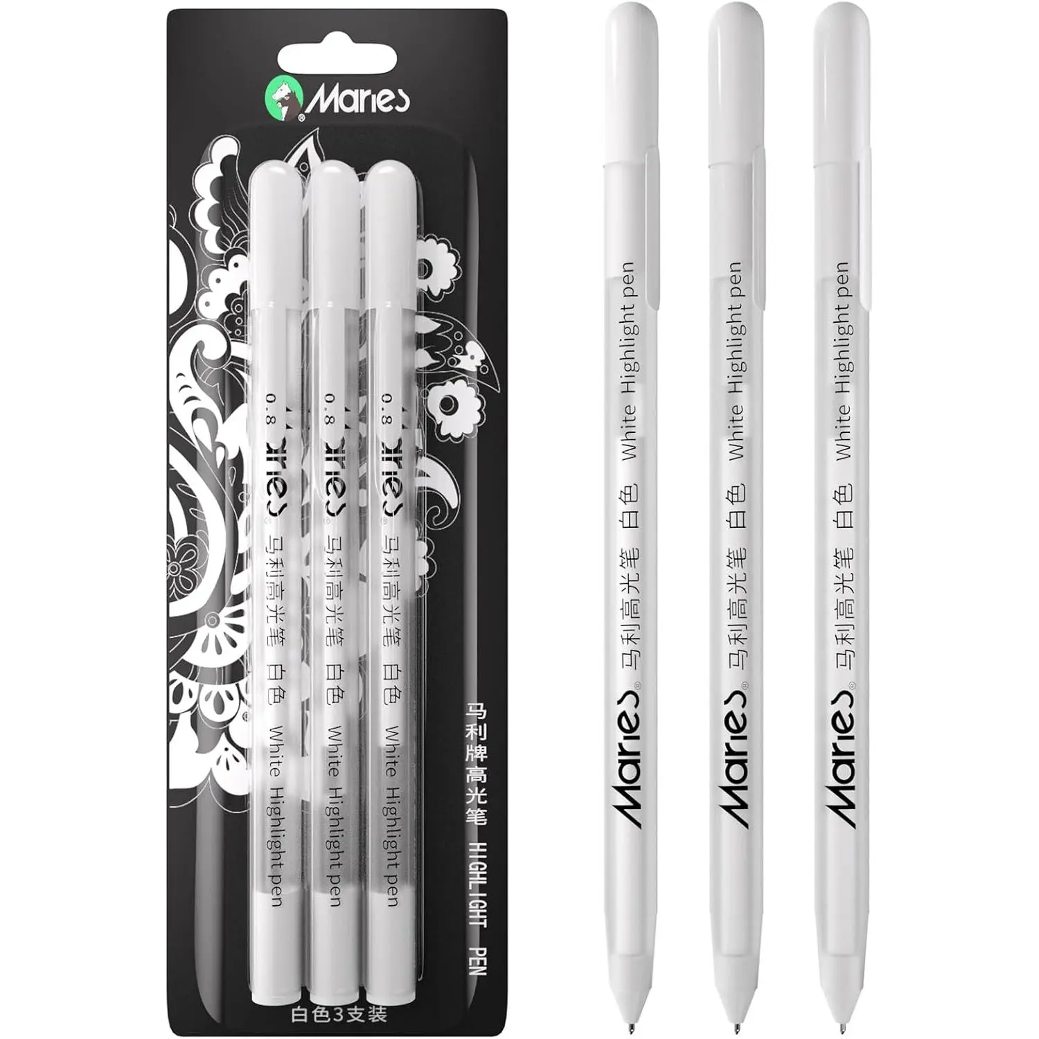 Marles White Gel Pen Set - Extra Fine Point Pens, Opaque White for Black Paper Drawing, Sketching, Illustration, Card Making & Journaling