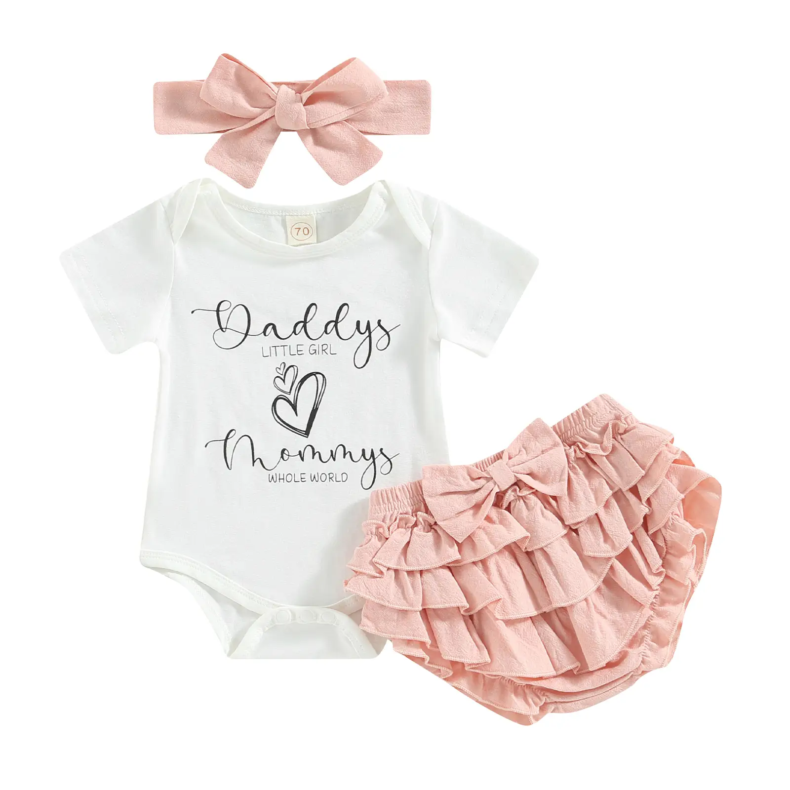 Newborn Baby Girl Clothes Daddys Little Girl Mommys Whole World Romper Ruffle Bloomer Shorts Headband Summer Outfits 3Pcs