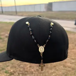 Rosary Religious Hat Pins for Hats with Gold Cross Charm and Beaded Design