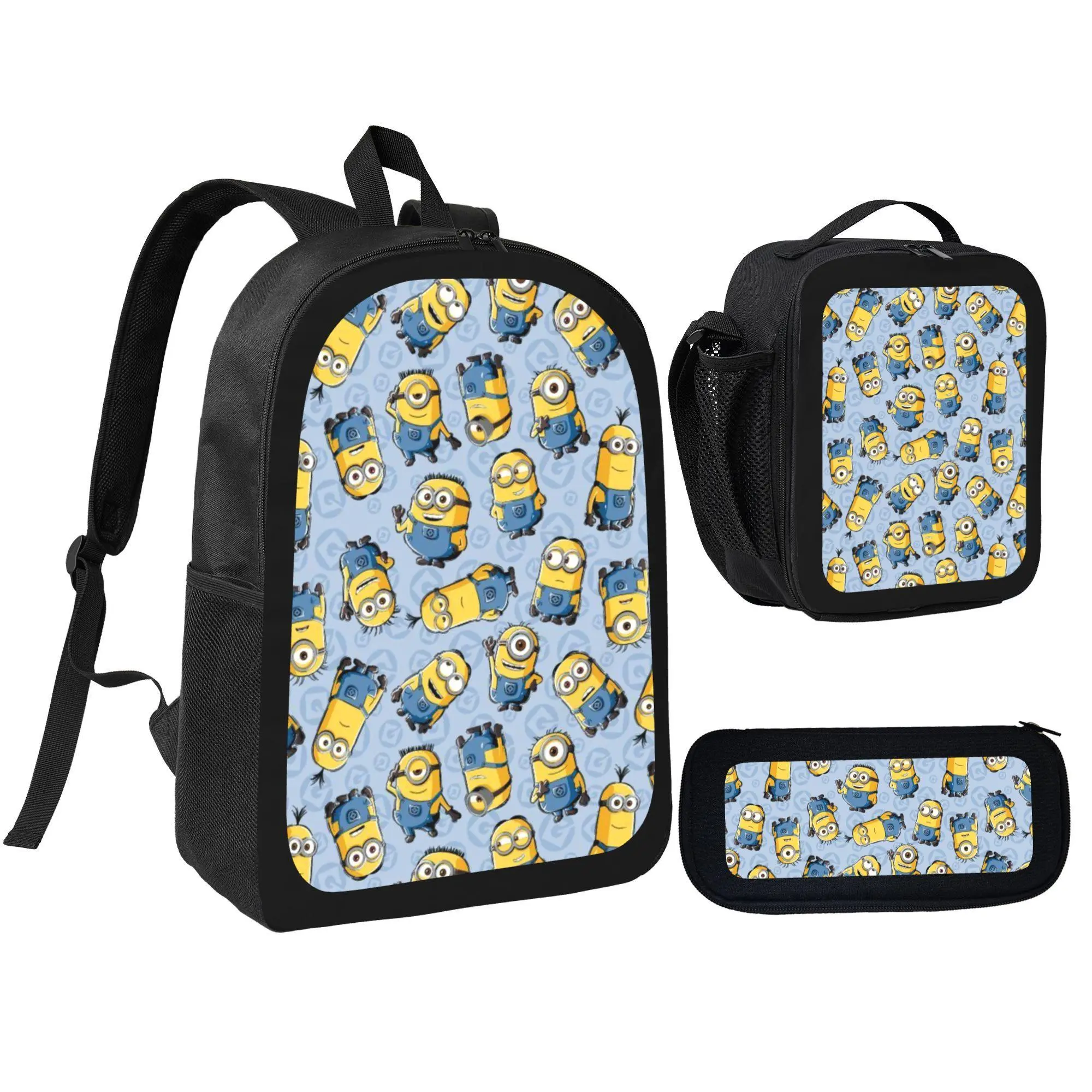 [3Pcs Backpack Set] Cute Minions Pattern With Lunch Bag Pencil Pouch School Bag For Kids Boys Girls Students Daily Use