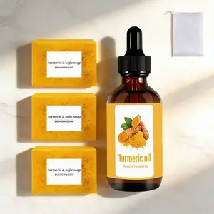 Men's Face and Body Care Set, Turmeric Curcumin Brightening Cleansing Soap and Essential Oil Kit, Lemon Turmeric Skin Cleanser, Facial and Body Wash