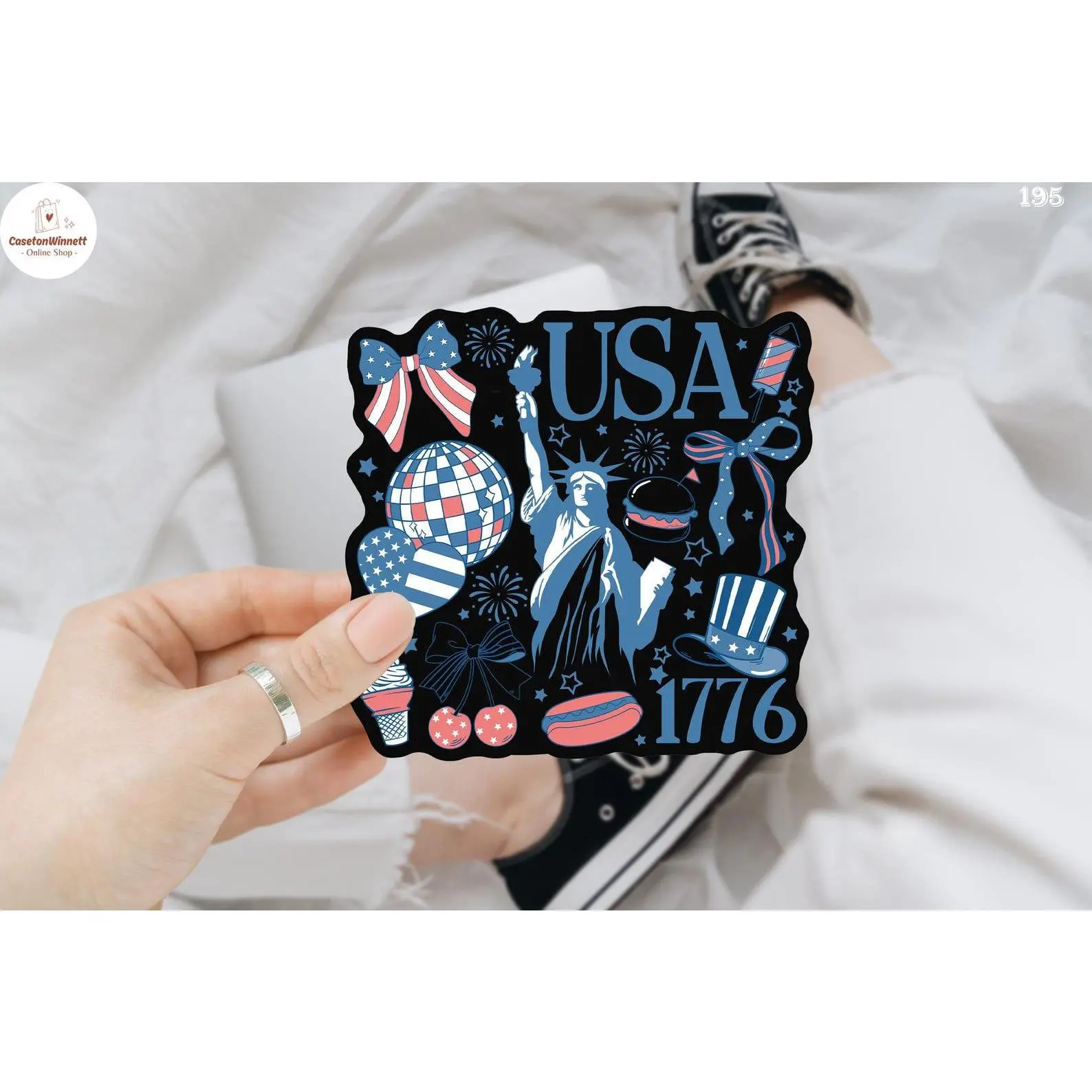 Retro America Coquette Sticker/Car Magnet, Preppy 4th of July Sticker, Girly Memorial Day Sticker,  Land of the Free Sticker