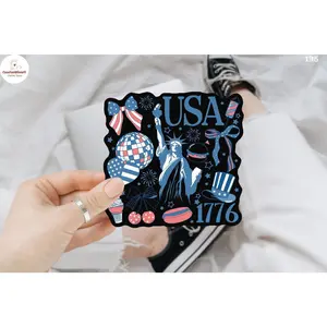 Retro America Coquette Sticker/Car Magnet, Preppy 4th of July Sticker, Girly Memorial Day Sticker,  Land of the Free Sticker