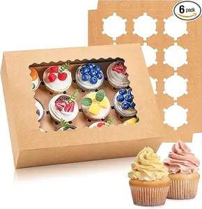 6PCS Cupcake Boxes - Hold 12 Count Cupcake Containers with Window, Food Grade Cupcake Holder Easy Transport and Presentation - Ideal for Cupcakes, Desserts, and More