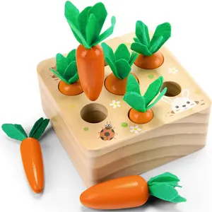 X-ITC65 Montessoritoys for 1 Year Old, Wooden Toys Developmental Shape Sorting & Matching Puzzle Carrots Harvest Game, Birthday Gifts for Toddlers Babies Boys and Girls 6-12 Months Christmas