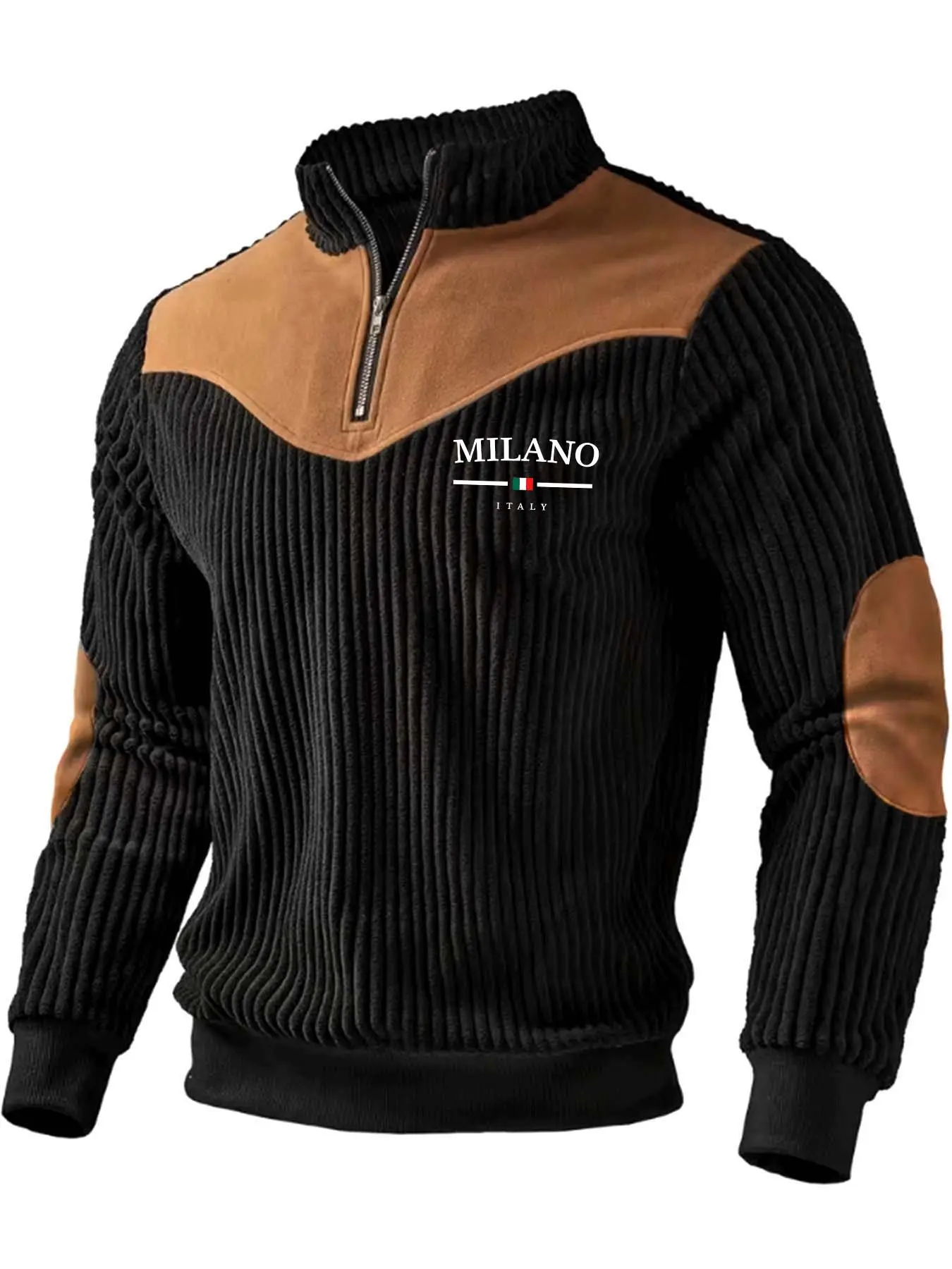Men's half-high collar zipper patchwork sweater