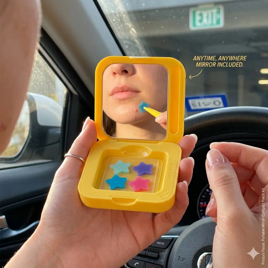 Viral Star Pimple Patches with Mirror Case – Cute Hydrocolloid Acne Stickers for Face, Turn Breakouts into a Fashion Statement, Portable Compact for On-the-Go Touch Ups