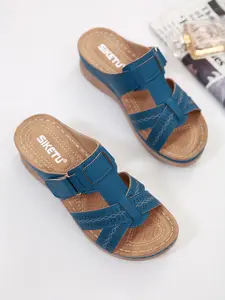 Women's New Style Sandals, Stitched Mom Shoes, Large Size Wedge Heel Slippers, Comfortable Summer Footwear