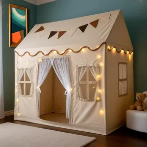 Tent Crawl Play Tent with Flag, Star Lights, Kids Playtent Indoor, Toddler Play Tent Large Outdoors for Kids Aged 3+, Toddler Teepee Play House with Windows