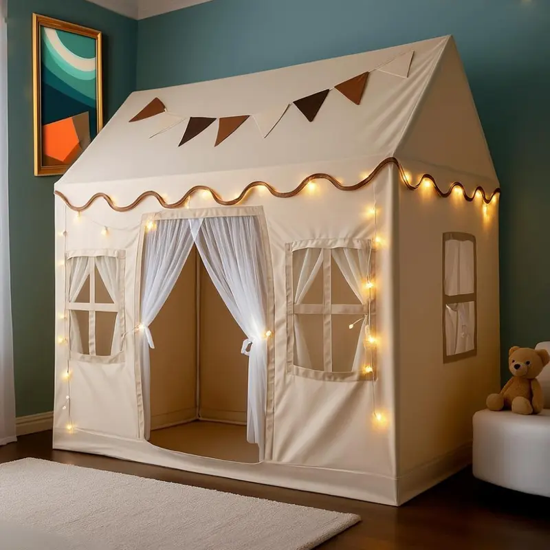 Kids' Latex-Free Tepee-Shape Game Tent - Polyester Lightweight Playhouse, Indoor-Outdoor Playset with Flag, Night Sky Lights, Windows, Portable Kids Toys Play for Ages 3-4+ (Tents & Tunnels Category)