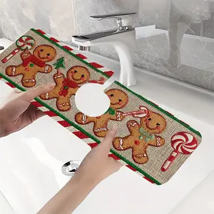 Gingerbread for Man Theme Pattern Dish Drying Mat, Heat Insulation, Practical, Easy to Dry, Wipe Clean, for Coffee Machine, Washing Machine, Home Use Coasters Tableware christmas home decor