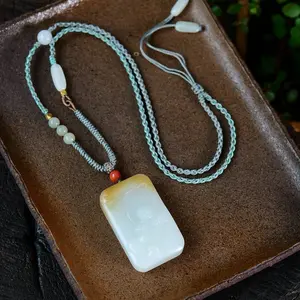 A1707 Chinese Natural Hetian Jade Low Relief Laughing Buddha Pendant