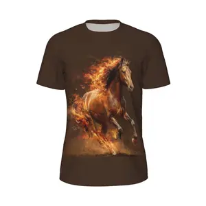 Unisex Fiery Horse Art Print T-Shirt, Dynamic Burning Horse Graphic Tee for Horse Lovers, Casual Adult Wear for Daily & Outdoor Use, Animal Enthusiast Apparel