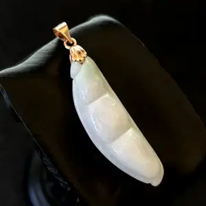Natural White Jade Jadeite Carved 'Bean' Pendant, Free Necklace