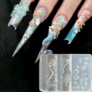 Artistic Nail Mold, Mermaid Lotus Fish Tail Shell Starfish 3D Nail Art Accessory, Essential Tool for Nail Artists, Transparent Silicone Mold