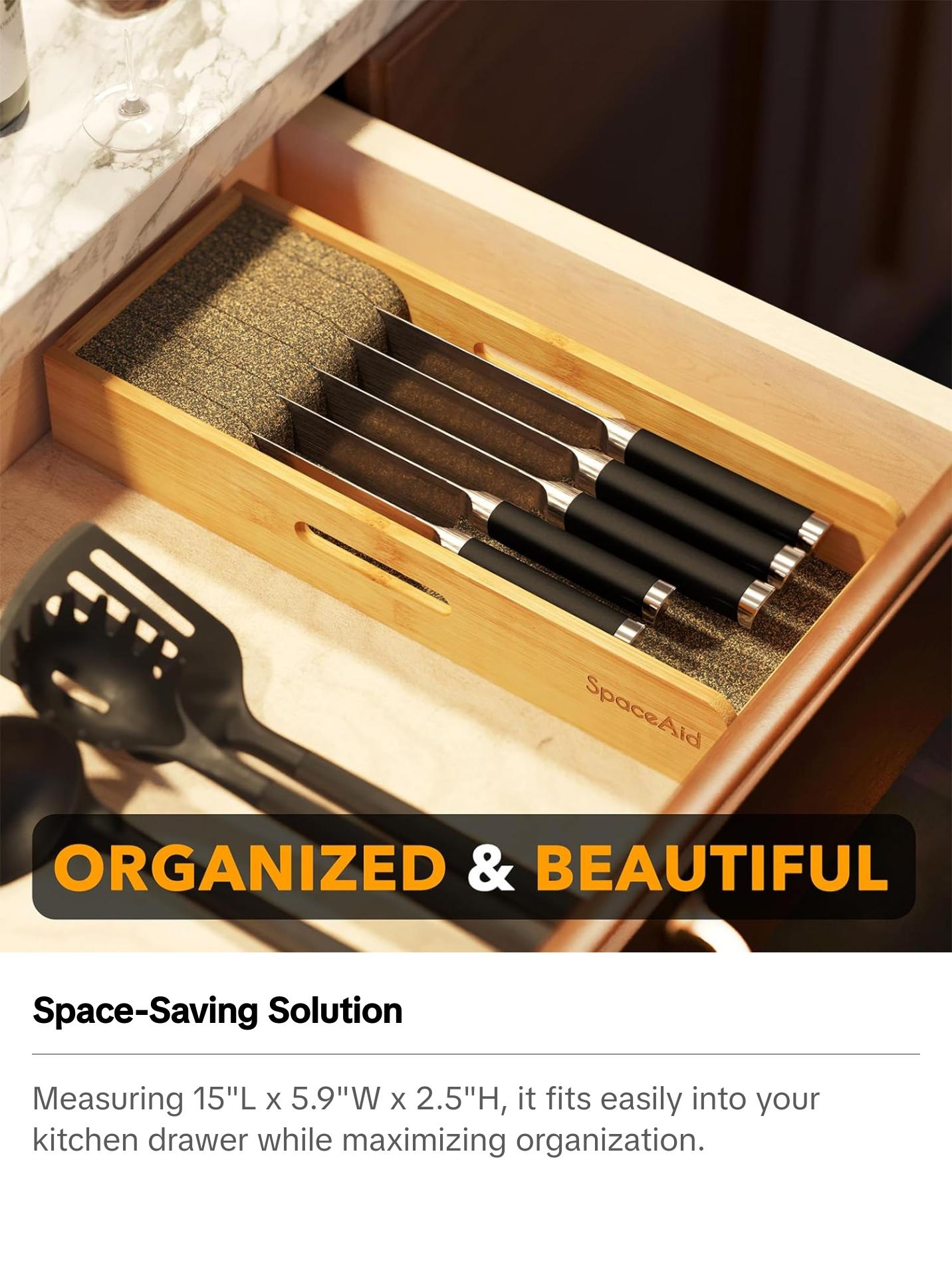 Small Bamboo Knife Holder for Drawer, 5.9"W