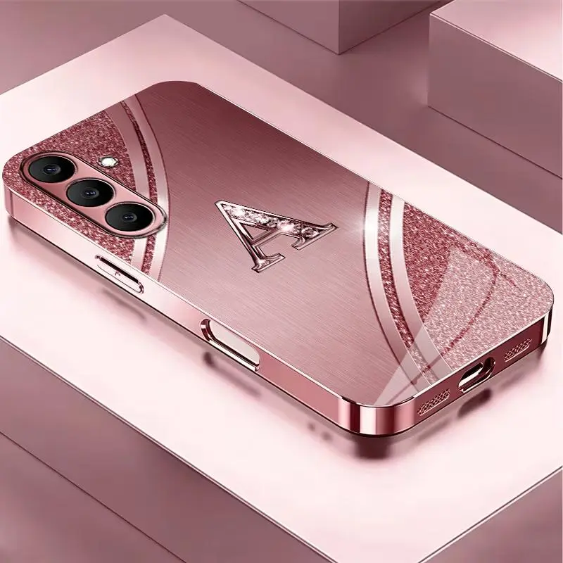 Suitable for [Galaxy S25 Fe ] Women's high-end  phone case，latest electroplated pink glass phone case; choose from all 26 letters; features a 2D printed design (no glitter)！YM99